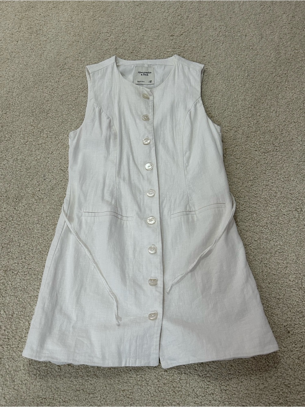 Abercrombie White Linen Button-Front Sleeveless Dress-petite size